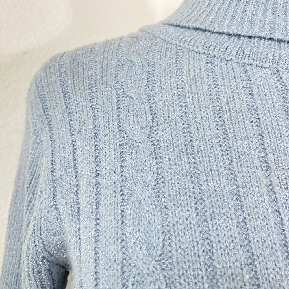 Vintage Gray Knit A-Line Knee Length Dress Med Turtleneck Long Sleeves Academia